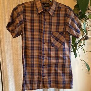 Aldo Vintage Short Sleeve Brown Plaid Button up